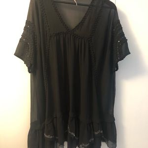 Free People black sheer dress with ruffles